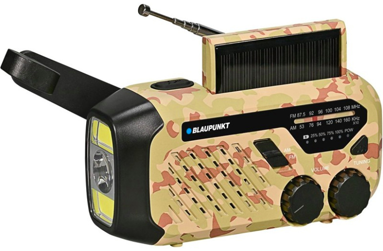 Rádioprijímač Blaupunkt ER10DC Survival prenosné núdzové rádio s dynamom a solárnym panelom hnedé prevedenie