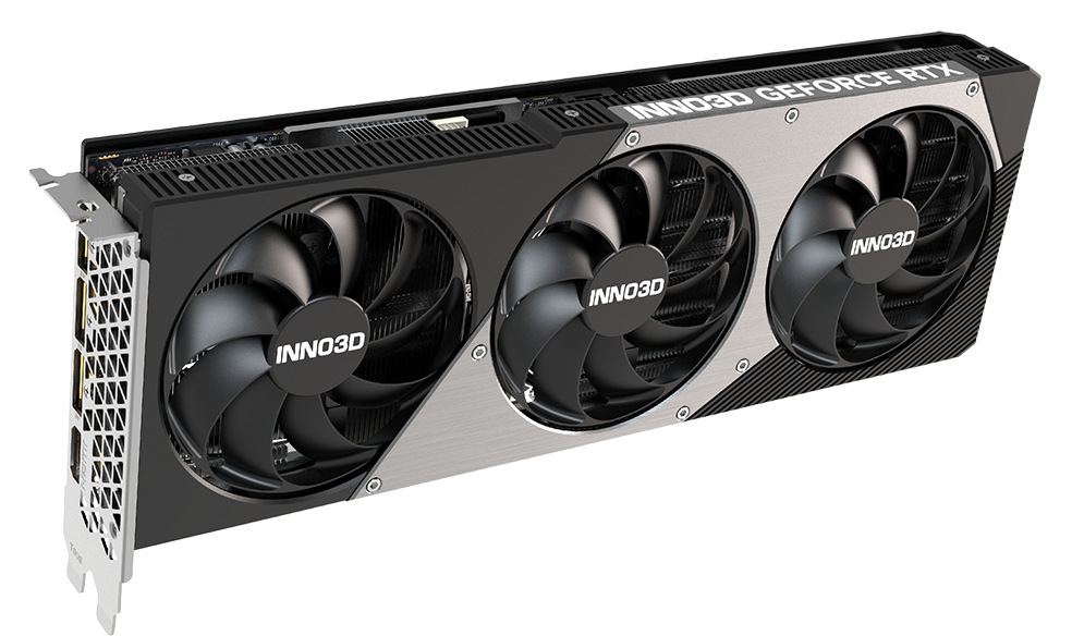 Grafická karta INNO3D GeForce RTX 5070 Ti X3 s tromi ventilátormi, čierno-strieborná