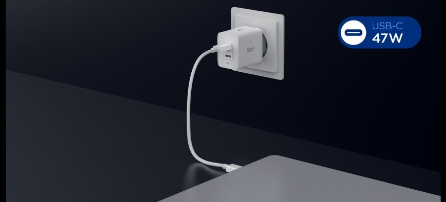 Nabíjačka do siete Spigen Essential 47W 2xUSB-C - biela