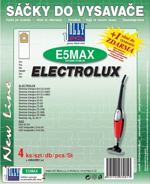 Vrecká do vysávača Jolly E 5 MAX pre vysávače Electrolux Energica EVO ZS, Electrolux Energica ZS, Electrolux Org. Gr. ES 17, AEG AS 201, AEG Vampyrette