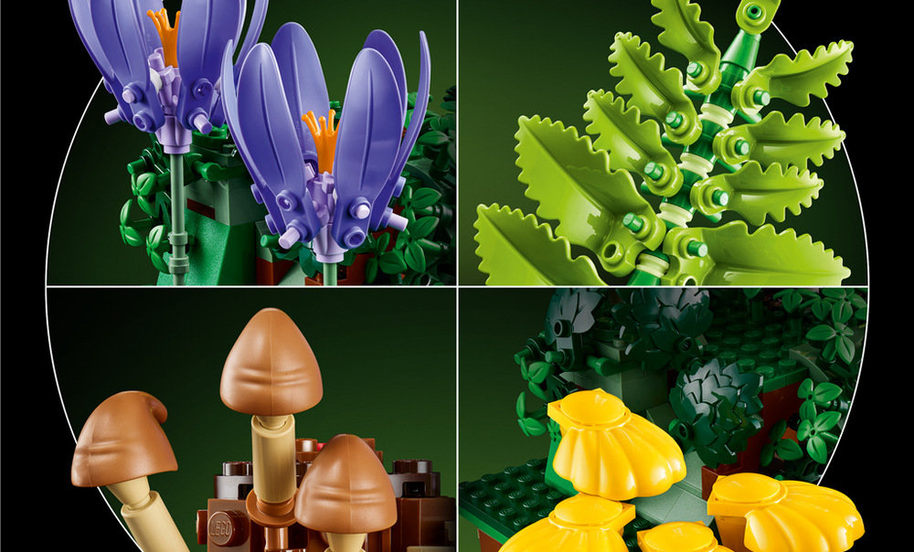 Stavebnica LEGO® Botanicals 11505 Lesní houby Lesné huby LEGO môžete kombinovať s ďalšími rastlinami LEGO Botanicals a vytvoriť osobitú prírodnú dekoráciu