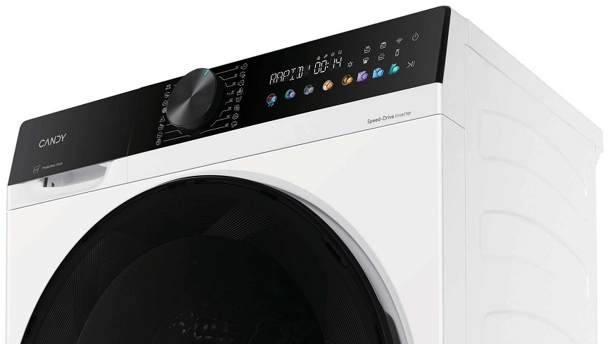 detail ovládacieho panelu práčky so sušičkou Candy BWR 485SBL10UC-S