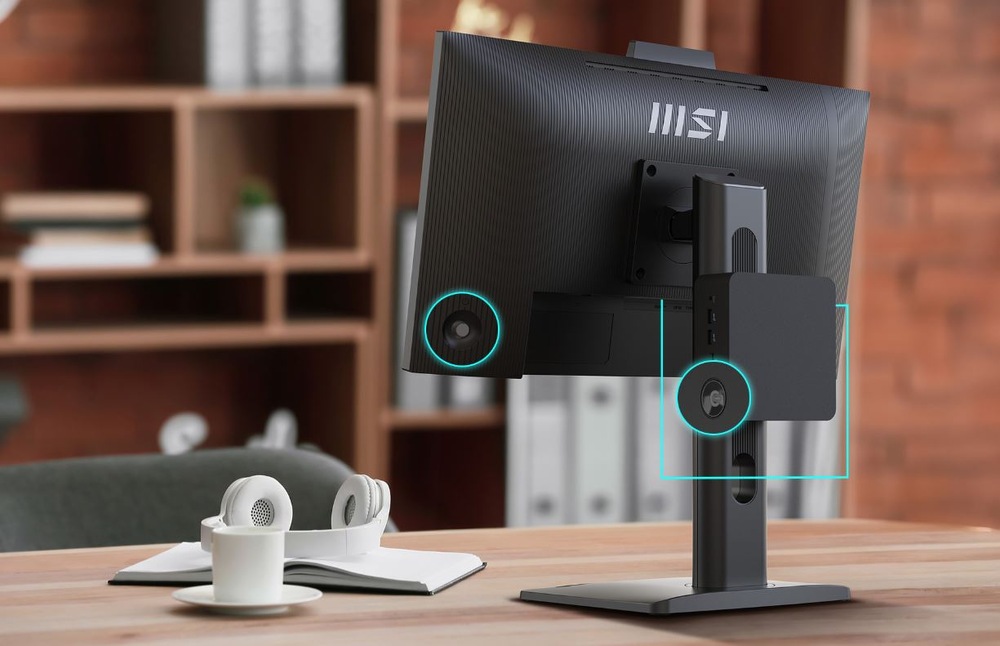 Monitor MSI PRO MP245PDG E14 čierny Zadná strana monitora MSI PRO MP245PDG E14 s nastaviteľným stojanom