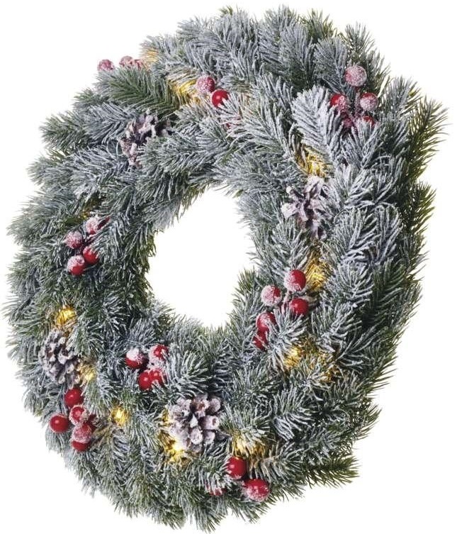 LED dekorácie EMOS 20 LED vianočný veniec zasnežený, 38 cm, 2x AA, vnútorná, teplá biela, časovač