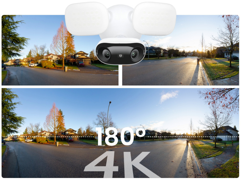Reolink Floodlight Series F751W Wi-Fi kamera ukážka 180 ° panoramatického záberu v 4K kvalite