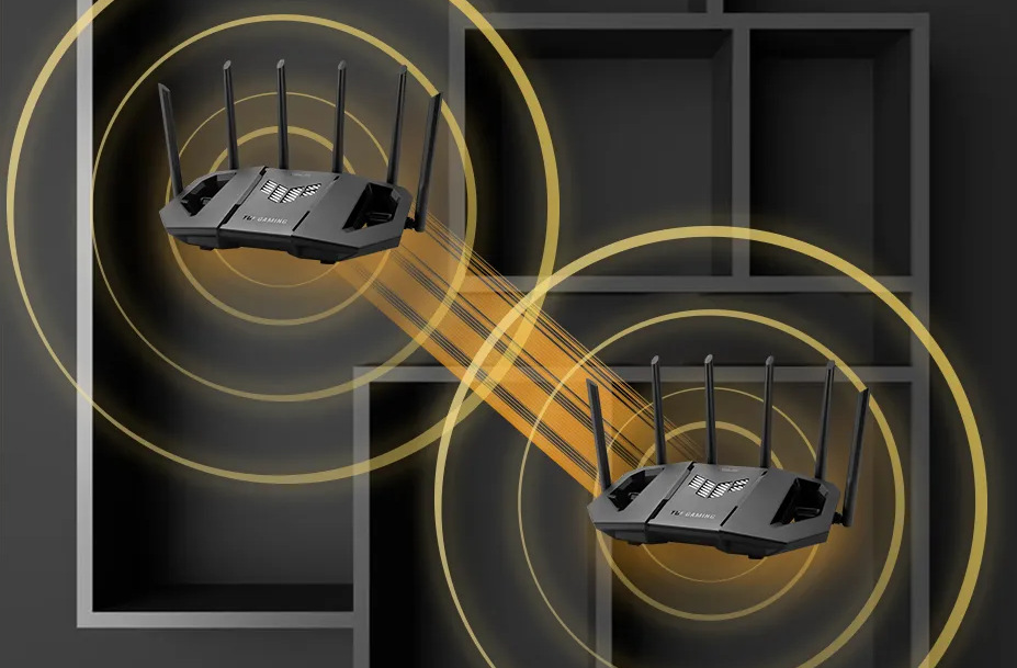 Router Asus Herní TUF-BE9400 3-pásmový WiFi7, AiMesh čierny ASUS TUF Gaming BE9400 si rozumie vďaka AiMesh aj s ďalšími routermi
