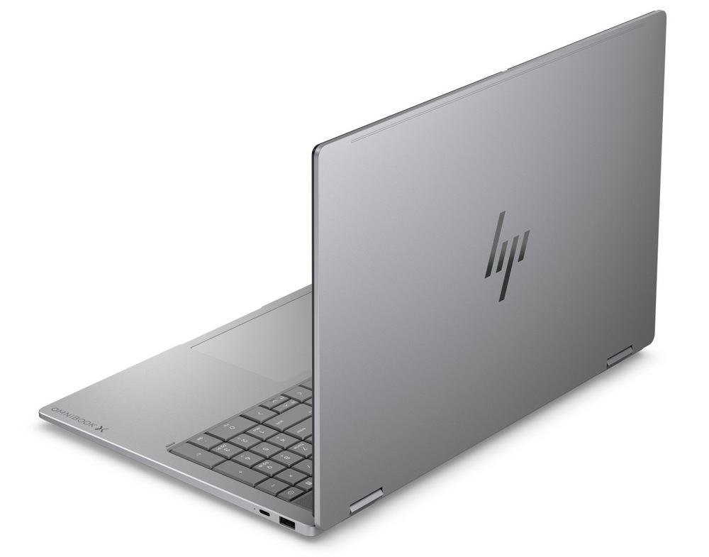 Notebook HP OmniBook X Flip AI 16-cc0001ncx + Game Pass predplatné na 2 mesiace strieborný Otvorený notebook HP OmniBook X Flip AI zozadu