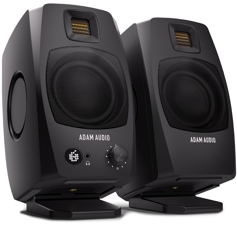 Aktívne štúdiové monitory Adam Audio D3V, pár na stojančekoch.