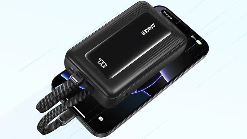 Powerbank Anker Anker Zolo 20000mAh, 45W s káblom USB-C čierny Smartphone sa nabíja z powerbanky Anker Zolo pomocou integrovaného kábla