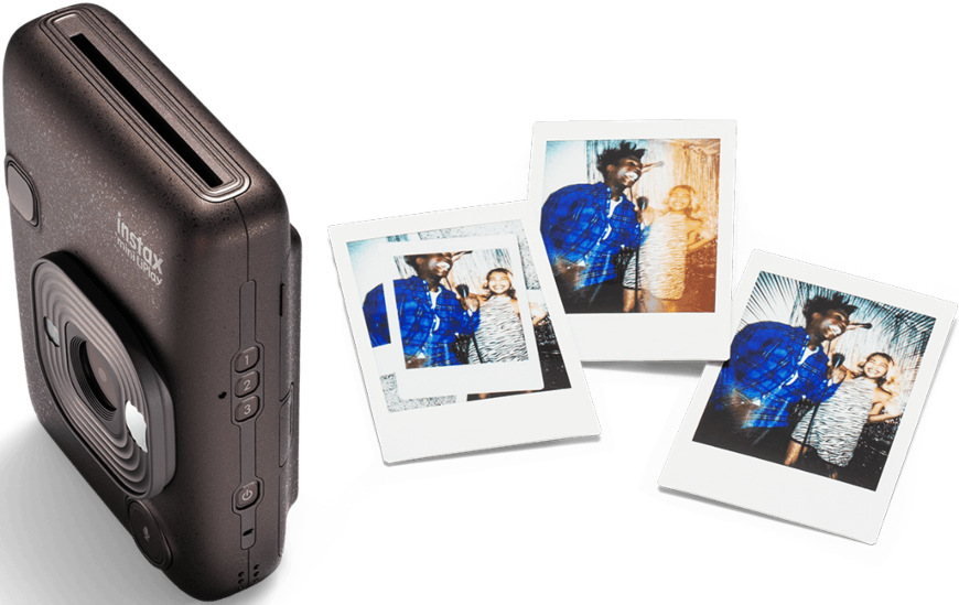 Instantný fotoaparát Fujifilm Instax mini LiPlay+ modrá Detail fotoaparátu Fujifilm Instax mini LiPlay+ a snímky s rôznymi filtrami