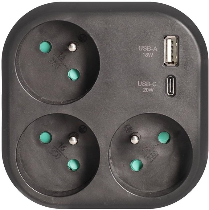 Rozbočka Solight s integrovanou USB nabíjačkou