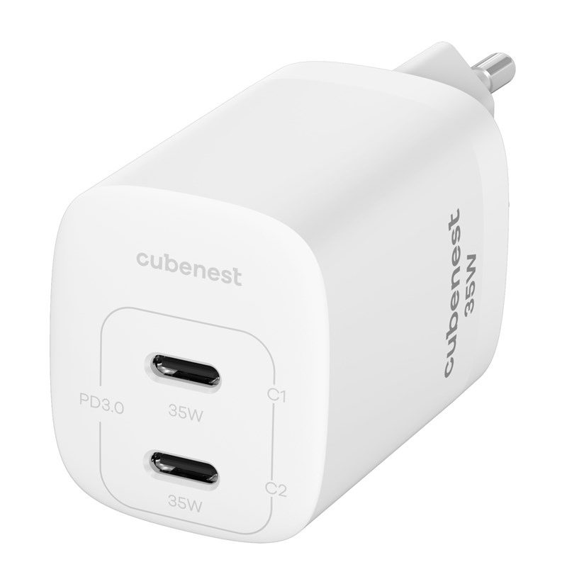 Nabíjačka do siete Cubenest S2D1, PD 2xUSB-C, GaN, 35W biela
