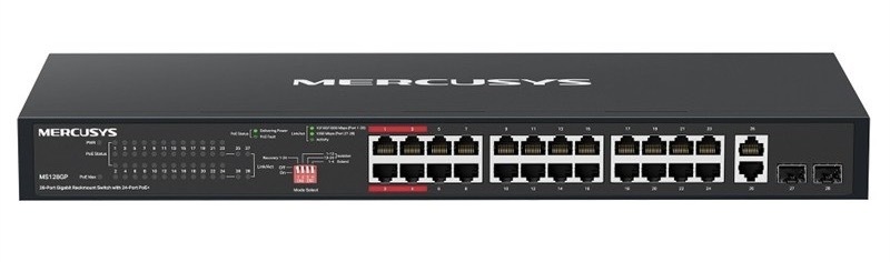 Switch Mercusys s 28 LAN portami, čierna farba