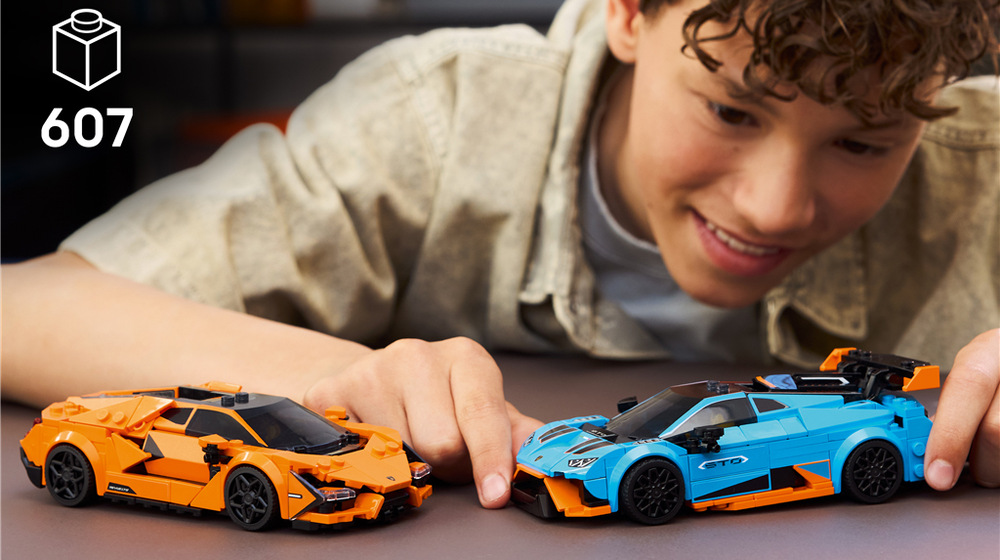Stavebnica LEGO® Speed Champions 77238 Lamborghini Revuelto a Huracán STO 607 kociek ponúka zaujímavé stavanie oboch superšportov s podporou aplikácie LEGO Builder a 3D náhľadu.