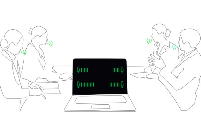 Notebook Asus Vivobook 15 strieborný Ilustrácia videokonferencie viacerých ľudí pri notebooku ASUS s technológiou AI potlačenie šumu mikrofónu