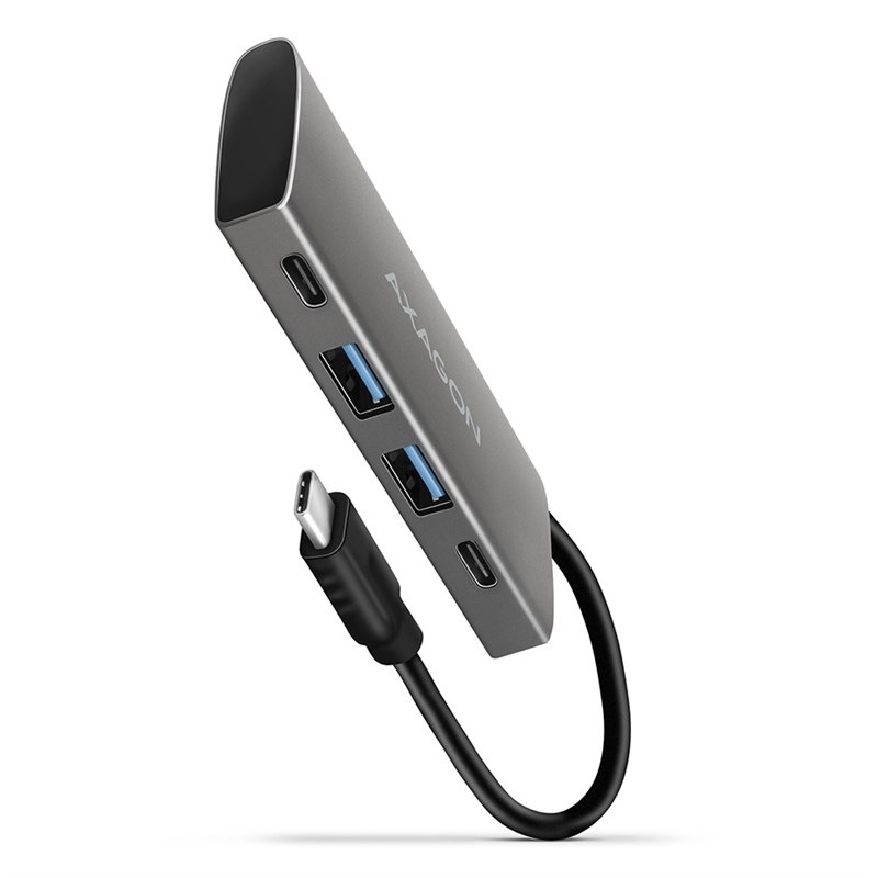 USB Hub Axagon USB 3.2 Gen 2 10 Gb/s húb, 2x USB-A, 2x USB-C, kábel USB-C 13cm sivý