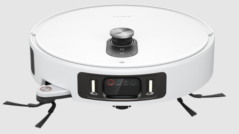 Robotický vysávač Xiaomi Vacuum 6 Pro biely Predná časť Xiaomi Vacuum 6 Pro s AI kamerami, senzormi a výsuvným LiDARom