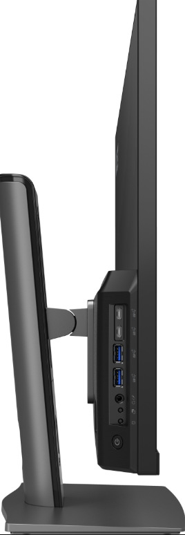 PC all in-one MSI Modern AM272P 1M-855EU čierny Bočný pohľad na MSI Modern AM272P 1M-855EU s dvoma USB-C, dvoma USB-A a audio konektormi