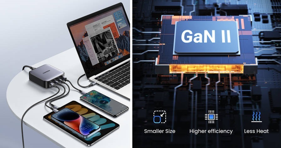 Nabíjačka do siete UGREEN 1x USB, 3x USB-C, 100W, GaN sivá UGREEN 90928