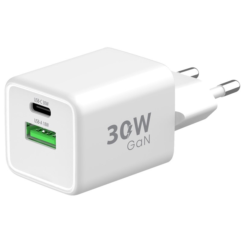 Nabíjačka do siete WG 1x USB, 1x USB-C, GaN, 30 W + USB-C kabel 1 m biela