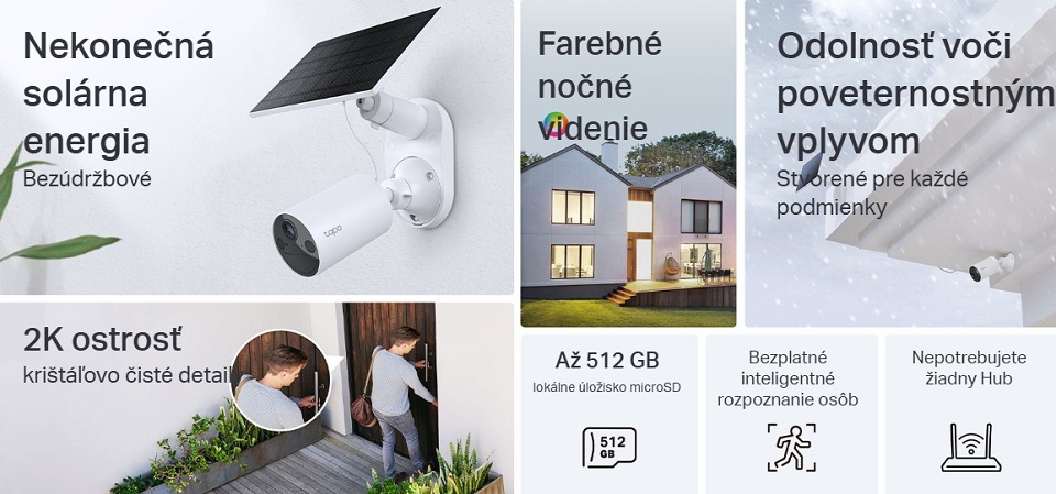 IP kamera TP-Link Tapo TC82 Kit, 2K, solárny panel biela