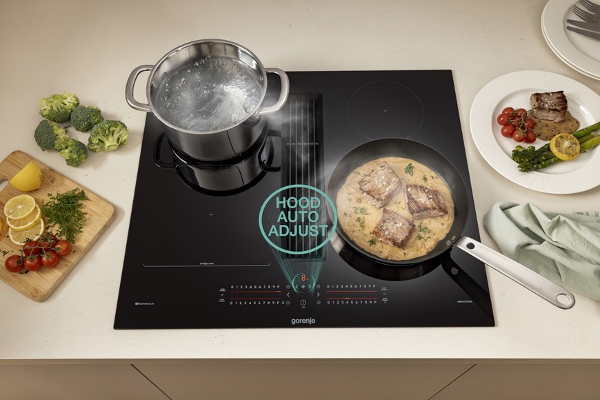 Indukčné varné dosky s odsávaním Gorenje G600 GEH8432BSCWF čierna Indukčná varná doska Gorenje GEH8432BSCWF so zabudovaným odsávaním pár, čierna, automatická regulácia odsávania pár