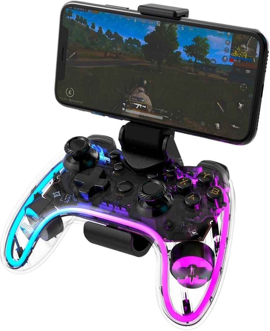 Gamepad YENKEE JOYPAD, PC, PS3/PS4, NS, Android, iOS priehľadný Gamepad YENKEE JOYPAD - držiak na telefón a RGB podsvietenie