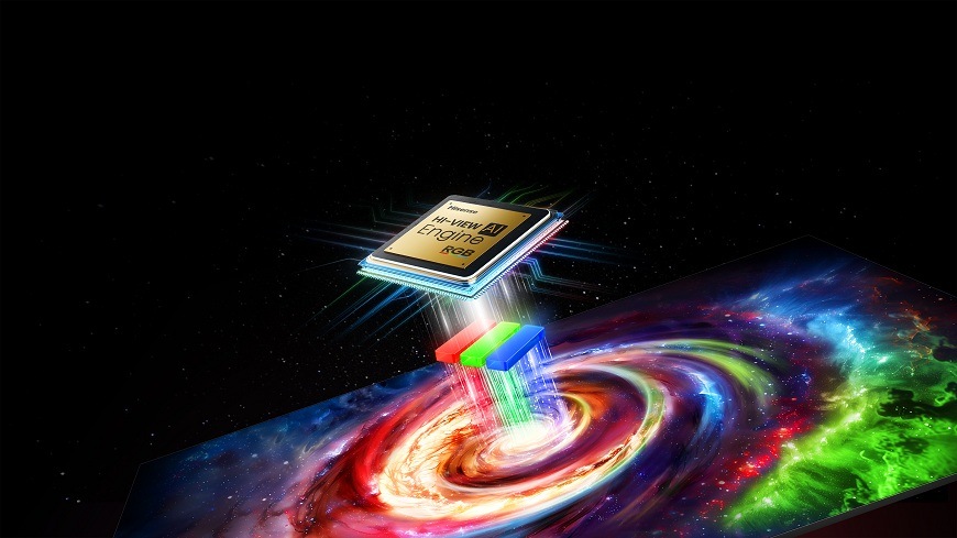 procesor Televízia Hisense 75UR9S letí preč z dúhovej galaxie