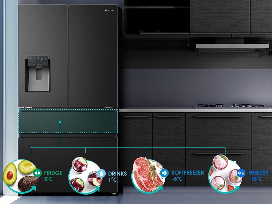 Americká chladnička Hisense RF728N4SBFE, čierna, My Fresh Choice zóna