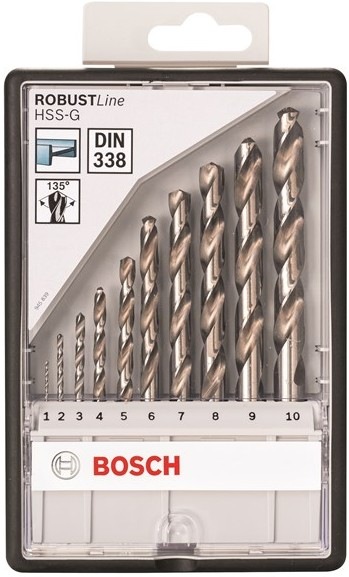Súprava vrtákov Bosch 10-dielna do kovu - Robust Line HSS-G v plastovom boxe