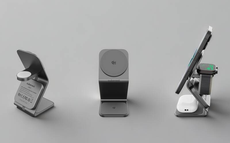 Bezdrôtová nabíjačka Cubenest SQ314 Qi2.2 3v1 s MagSafe sivá Bezdrôtová nabíjačka Cubenest SQ314 Qi2.2 3v1 s MagSafe sivá