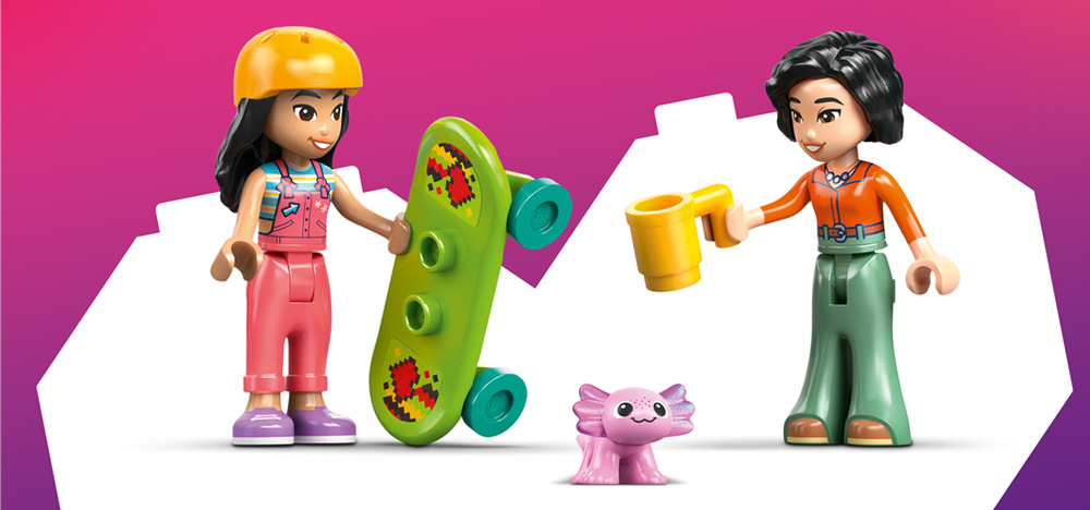 Stavebnica LEGO® Friends 42687 Liann a jej rodinný dom Odnímateľné dieliky umožňujú meniť nástennú maľbu a skate rampa nabáda kamarátov k predvádzaniu trikov.