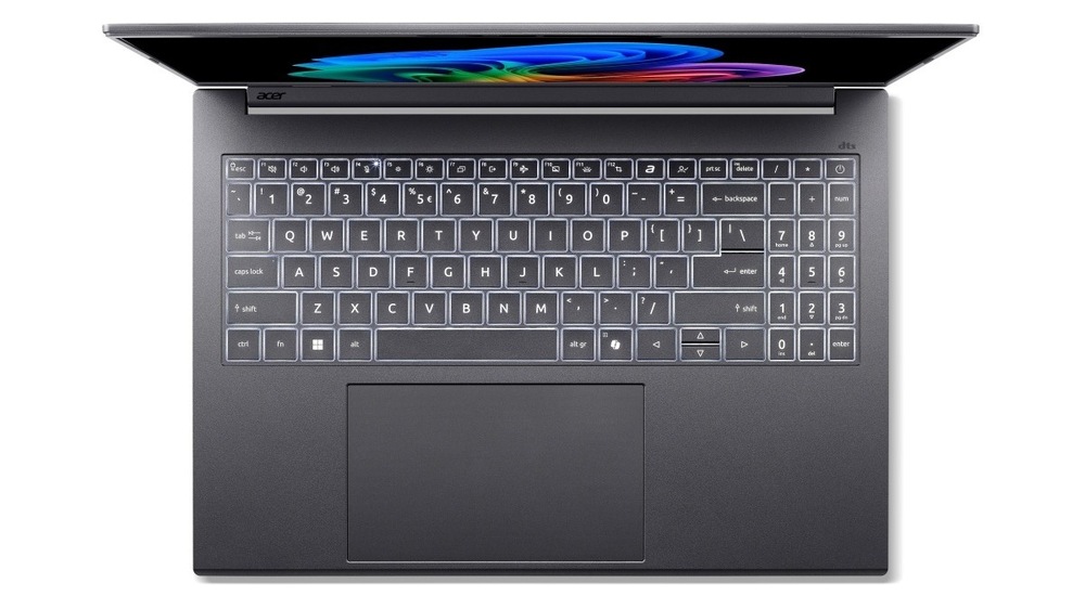 Notebook Acer Aspire 16 AI (A16-A71M-R5W4) sivý Pohľad zhora na klávesnici notebooku Acer Aspire 16 AI