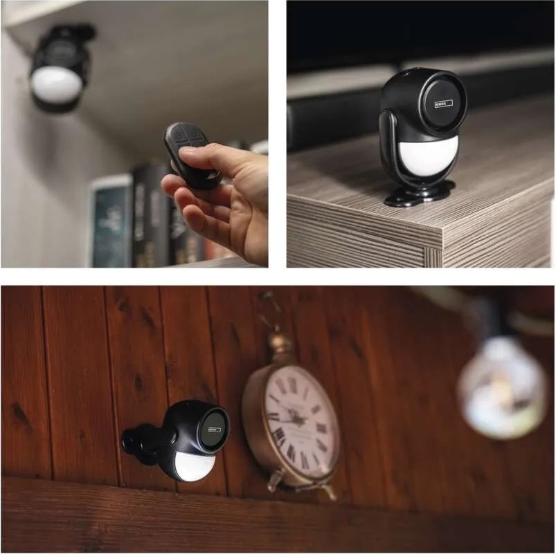 Alarm EMOS Kit, EM-125L Protector čierny Alarm EMOS Kit EM-125L Protector s diaľkovým ovládačom a ukážkami rôznych možností umiestnenia v interiéri