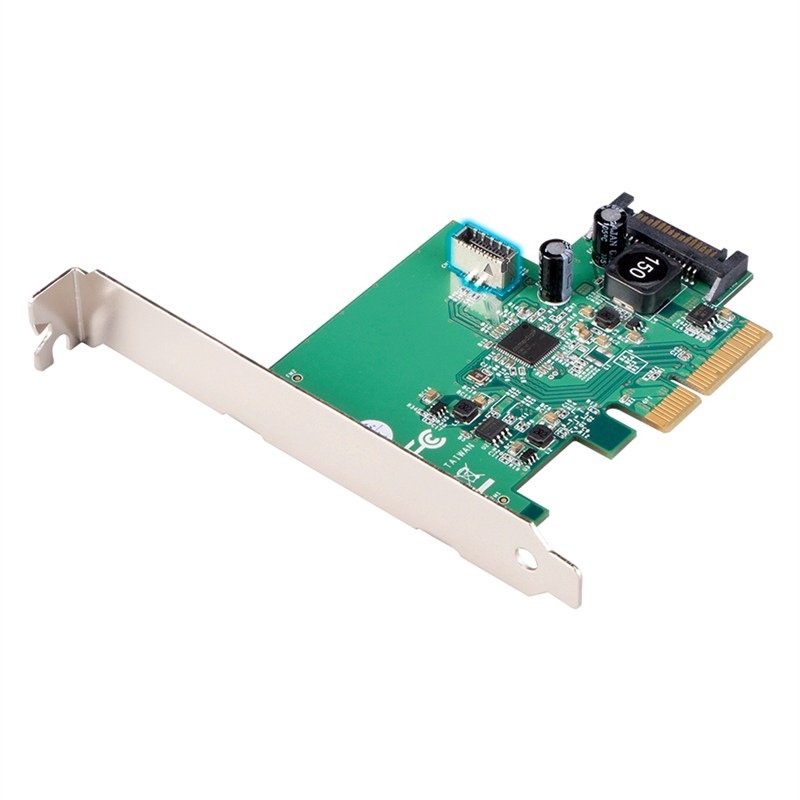 Adaptér AKASA 10Gbps USB 3.2 Gen 2 Internal 20-pin to PCIe - zelený/oceľ