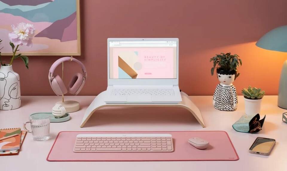 Klávesnica s myšou Logitech Wireless Combo MK470 Slim, US ružová