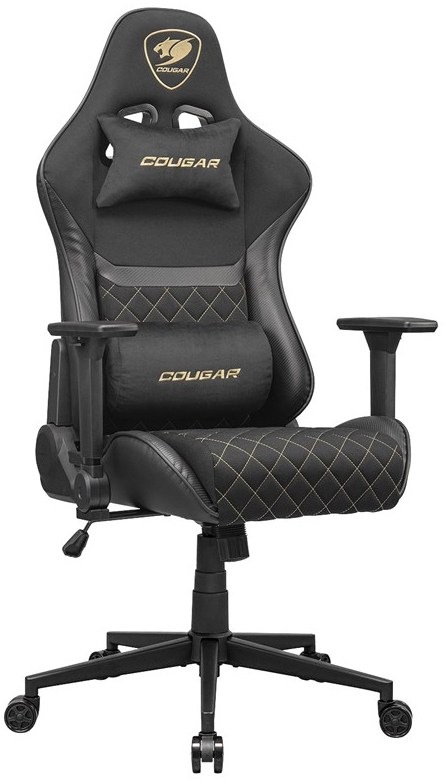 Herná stolička Cougar Armor One V2 F v čiernozlatom prevedení s bedrovým a hlavovým vankúšom