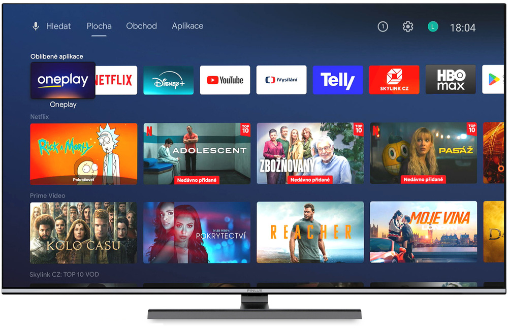 Aplikácia s ukážkami obsahu na obrazovke televízie Finlux 43FQK9070