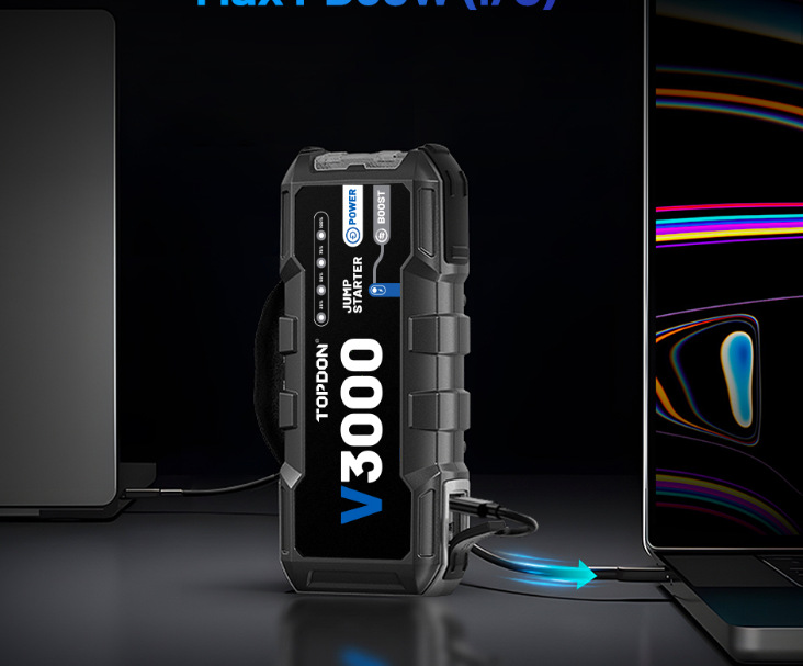 TOPDON Jump Starter V3000 používaný ako powerbanka na nabíjanie notebooku cez USB-C