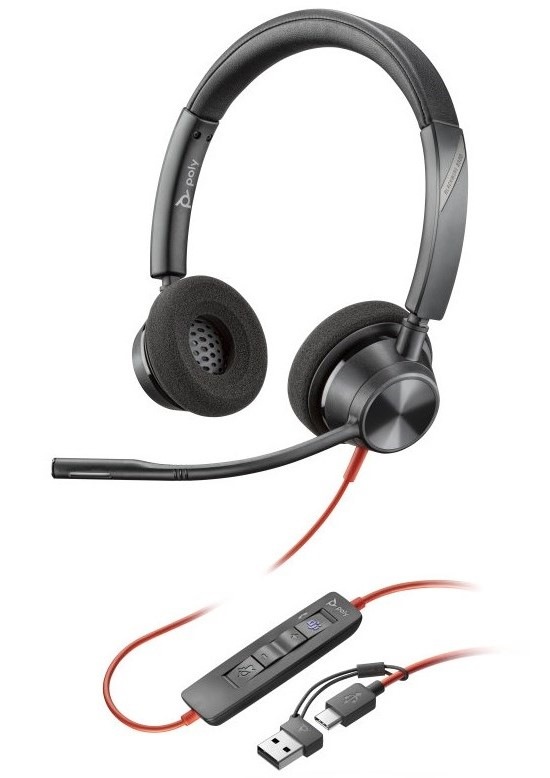 Headset HP Poly Blackwire 3320 MS, USB-C/A adaptér, stereo čierny
