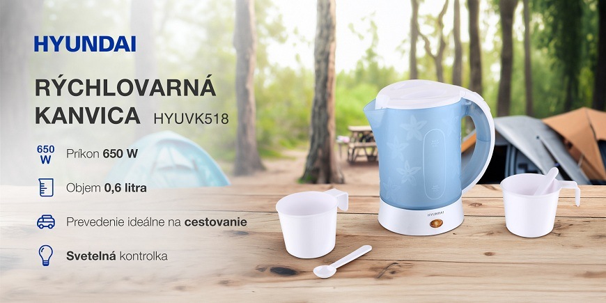 Rýchlovarná kanvica Hyundai VK518 biela cestovná rýchlovarná kanvica Hyundai