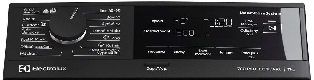 Práčka Electrolux SteamCare® 700 EW7T337DC strieborná Ovládací panel práčky Electrolux EW7T337DC radu 700 SteamCare