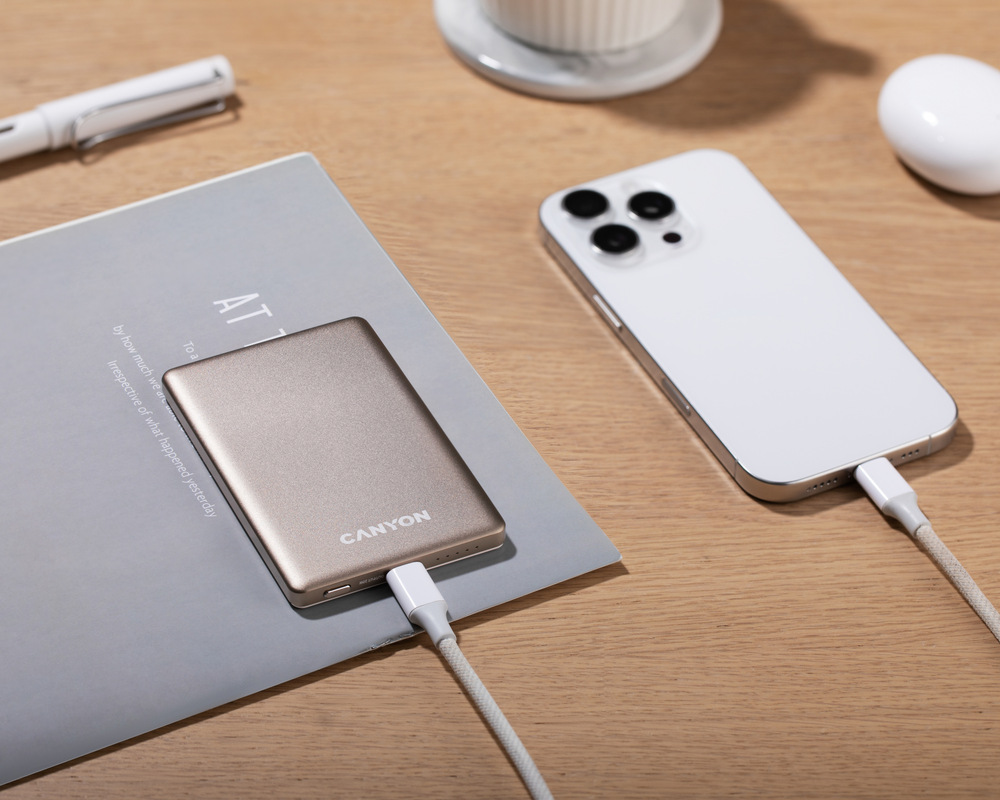 Powerbank Canyon OnPower 505 Slim MagSafe PD20W 5000 mAh béžový Powerbank Canyon OnPower 505 Slim MagSafe PD20W 5000 mAh béžový