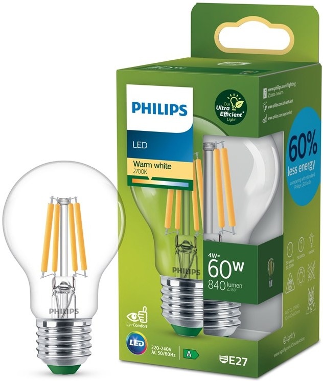 Žiarovka LED Philips 60W, filament, A60, E27, teplá biela