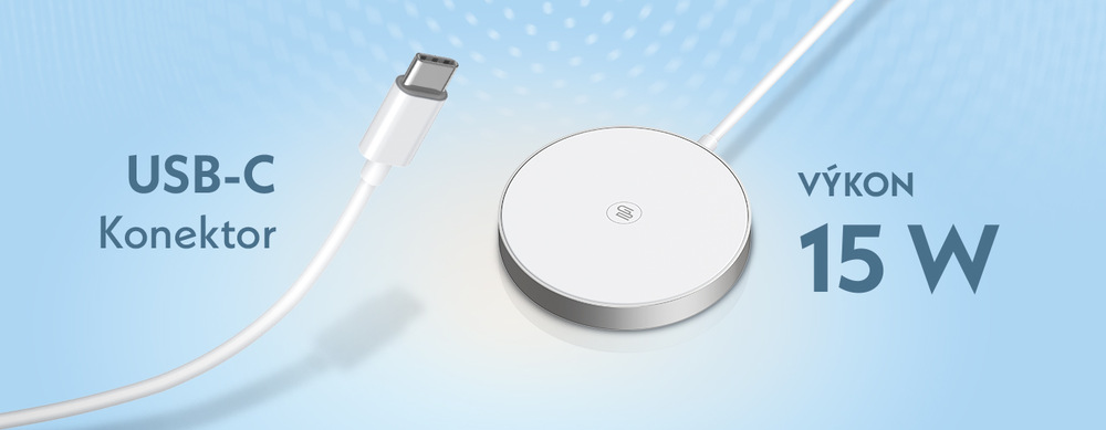 Bezdrôtová nabíjačka GoGEN MagSafe, Qi2, 15W strieborná/biela Biela nabíjačka bezdrôtová GoGEN MagSafe Qi2 s konektorom USB-C