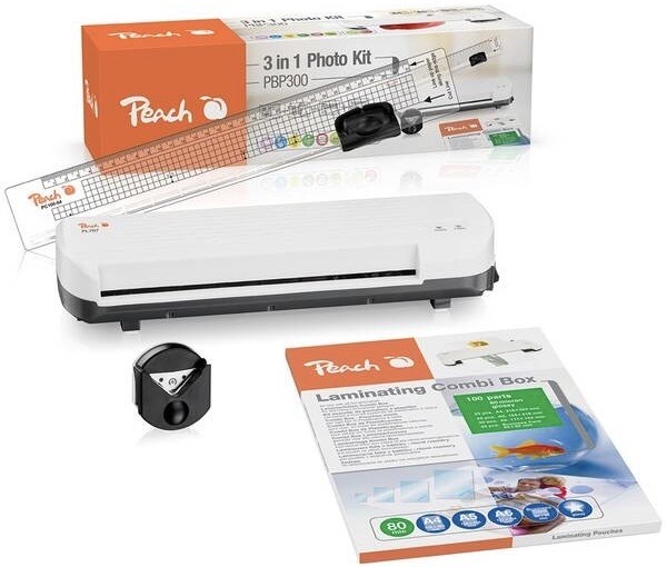 Laminátor Peach 4 in1 Laminating Kit PBP300, set laminátor PL707, rezačka PC100-04, mix fólií a zarezávač rožkov