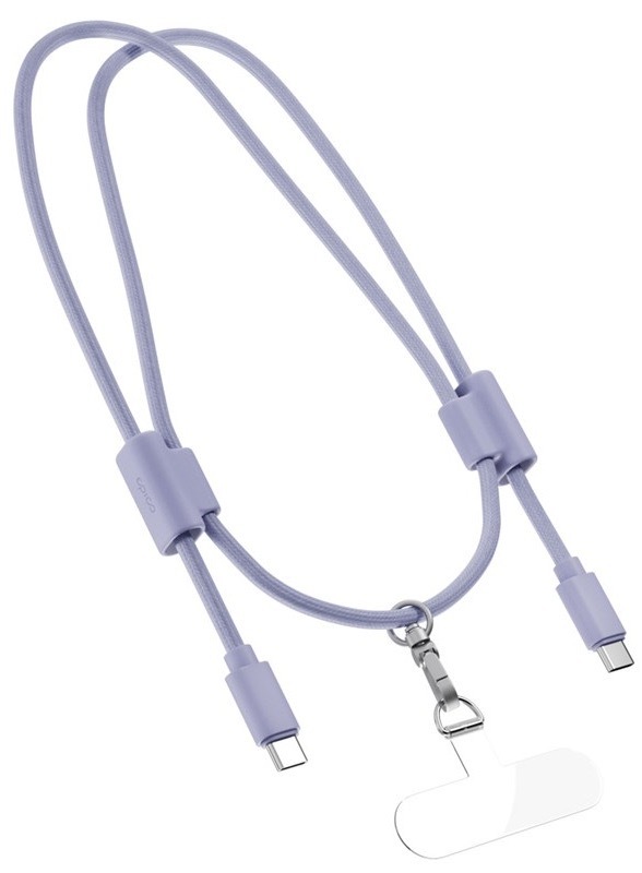 Popruh na krk Epico s integrovaným USB-C káblom, fialová farba