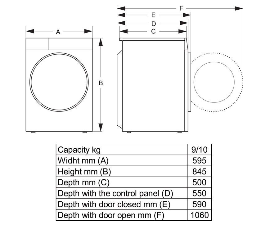 Hisense WF3S9045BW3, biela, rozmery