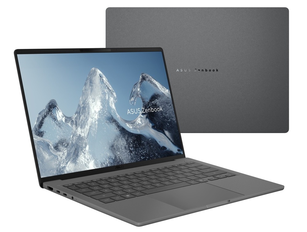 Notebook Asus Zenbook A14 sivý Zatvorený a otvorený notebook ASUS Zenbook A14