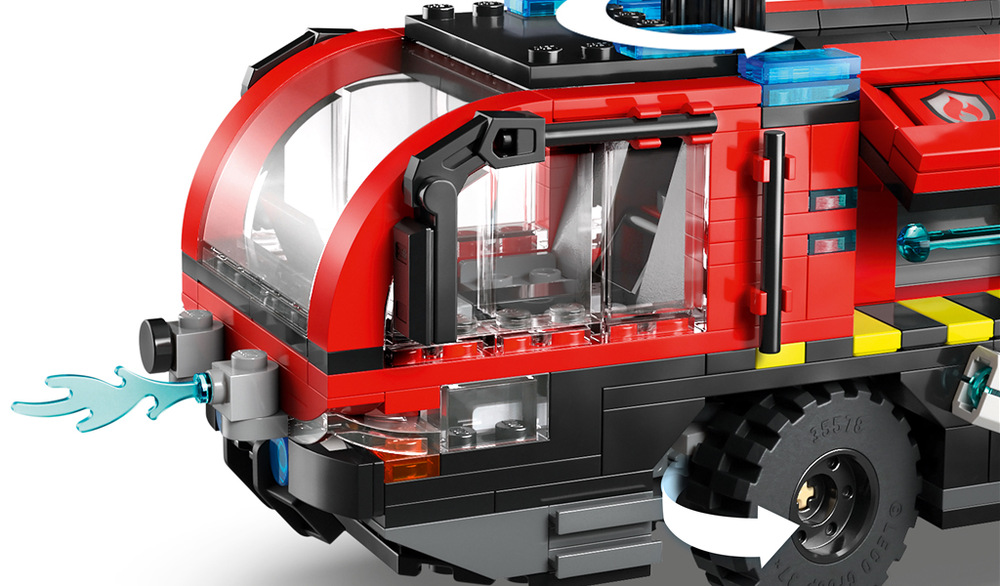 Stavebnica LEGO® City 60499 Letištní hasičské auto Šesť robustných pneumatík a rozmery cez 11 cm na výšku a 31 cm na dĺžku robia z modelu výrazné vozidlo
